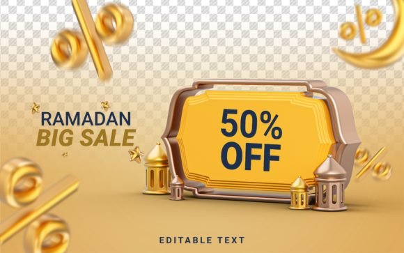 3D Ramadan and Eid Discount Sale Banner Design